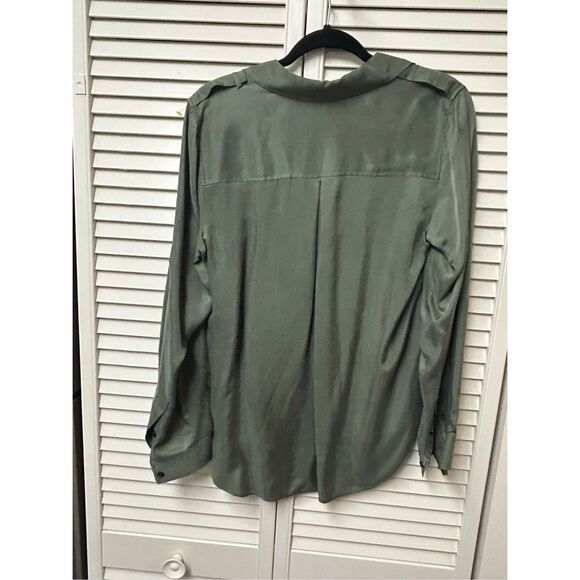 L'Agence Lunetta Sage Green Satin Button Up Long Sleeve Shirt Blouse, Sz Small - Picture 4 of 9